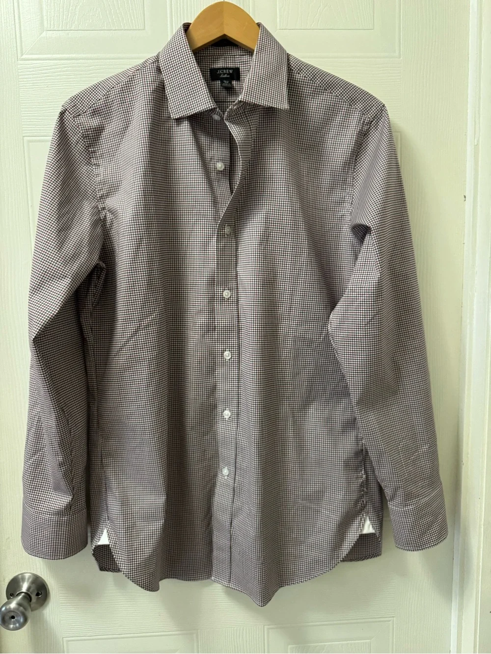 J. Crew Men's Micro-Check Dress Shirt in Burgundy and White